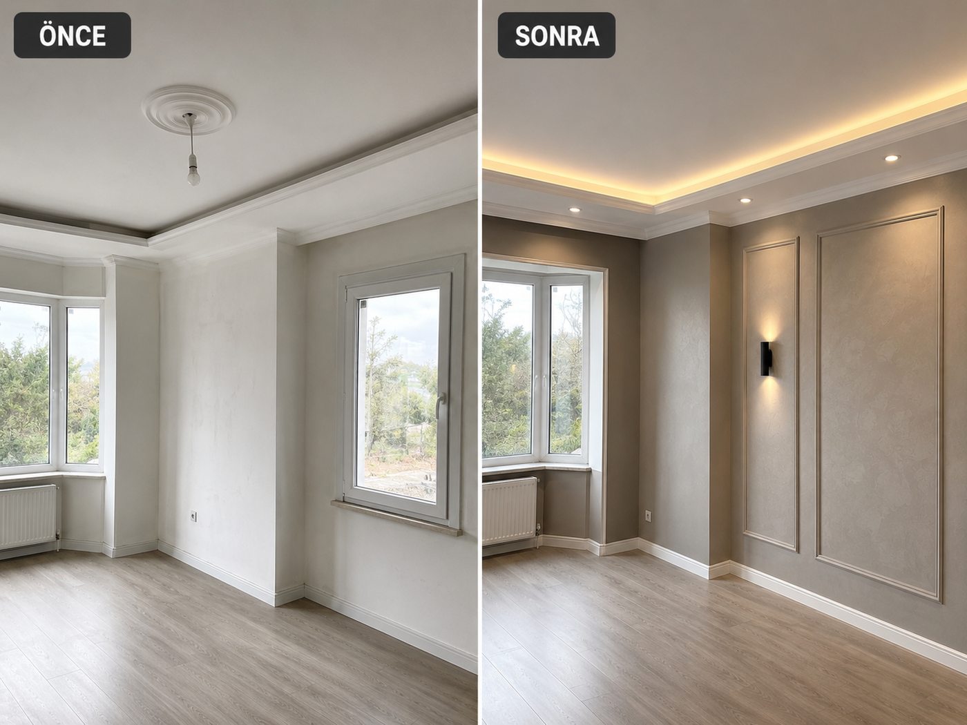 Kaynaklar iç cephe boya öncesi ve sonrası